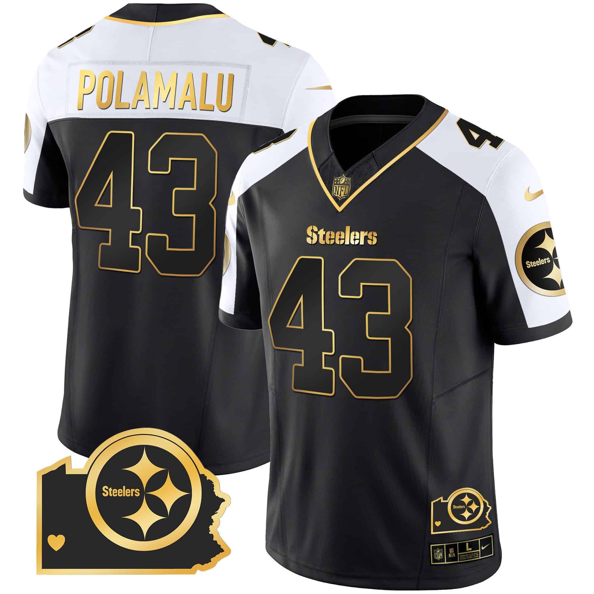 Men Pittsburgh Steelers 43 Polamalu Black Gold 2024 Nike Home Patch Vapor Limited NFL Jersey